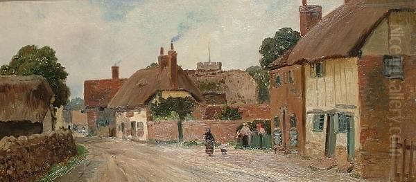 Village Gossip, Early Morning. Oil Painting by Alfred de Breanski