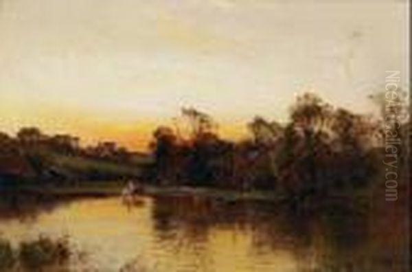 The Wedge And Beetle, Moulsford Ferry On The Thames Oil Painting by Alfred de Breanski