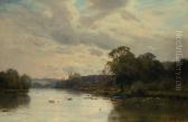 Waterhen's Haunts Near Nuneham On Thames Oil Painting by Alfred de Breanski