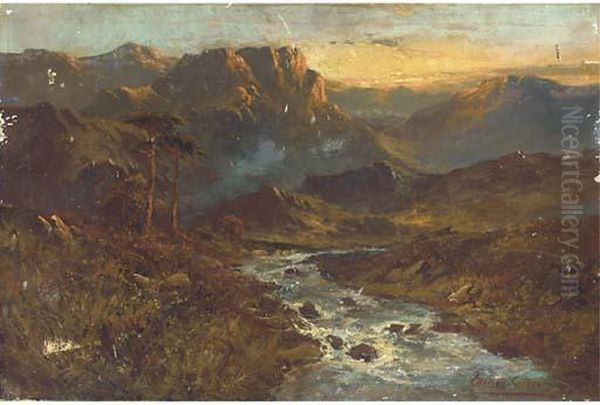 A Stream From The Hills, Sunset Oil Painting by Alfred de Breanski