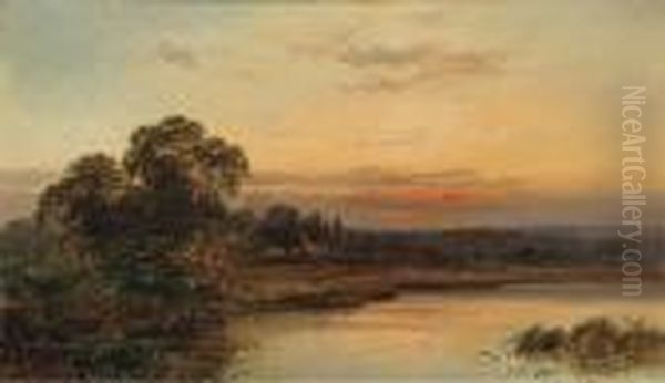 An Autumnal Sunset On The Thames At Hurley Oil Painting by Alfred de Breanski