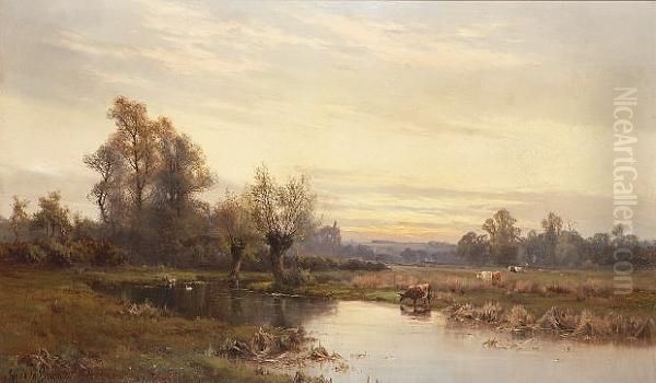 An April Evening Oil Painting by Alfred de Breanski