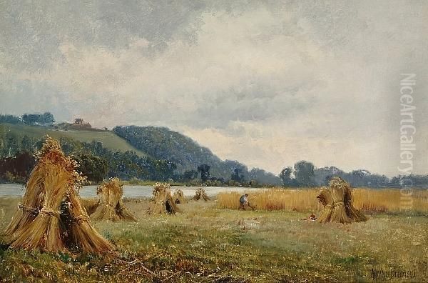 Harvest Time, Quarry Woods From Little Marlow Oil Painting by Alfred de Breanski