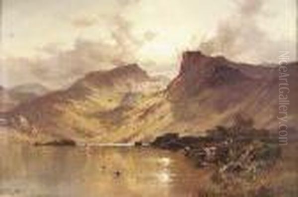 Highland Landscape At Sunrise Oil Painting by Alfred de Breanski