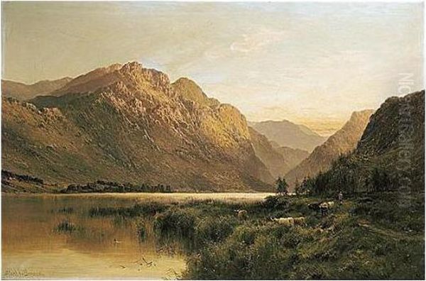 An Aberdeenshire Lake Oil Painting by Alfred de Breanski