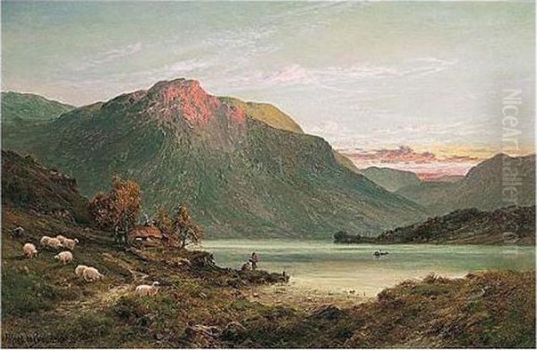 A Scotch Lake Ferry Oil Painting by Alfred de Breanski