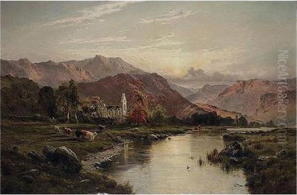 Valle Crucis Abbey, Vale Of Llangollen, North Wales Oil Painting by Alfred de Breanski