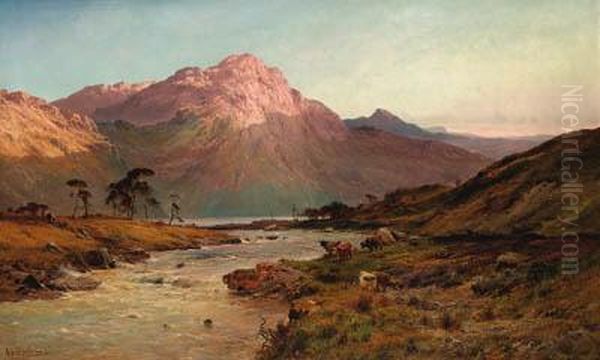 A Rosy Morn, Near Aberdeen Oil Painting by Alfred de Breanski