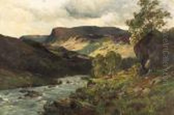 A Highland River Landscape Oil Painting by Alfred de Breanski