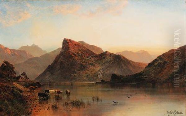 The Glydwr Mountains, Snowdon Valley, Wales Oil Painting by Alfred de Breanski