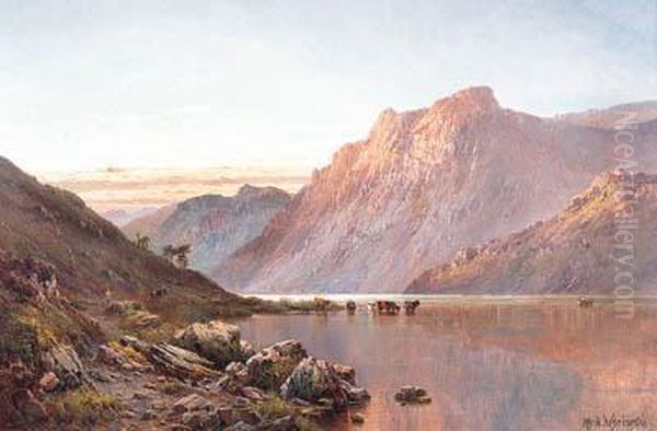 An Autumn Sunset, The Western Highlands Oil Painting by Alfred de Breanski