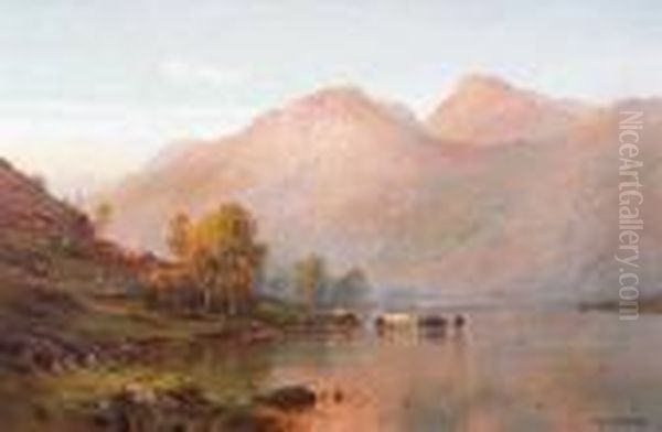 Loch Awe At Sunset Oil Painting by Alfred de Breanski