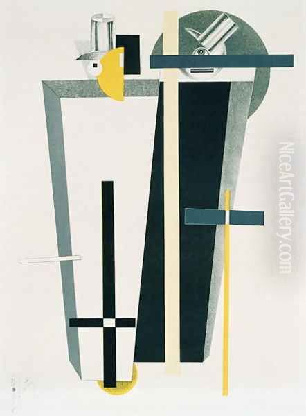 Abstract composition in grey, yellow and black Oil Painting by Eliezer Markowich Lissitzky