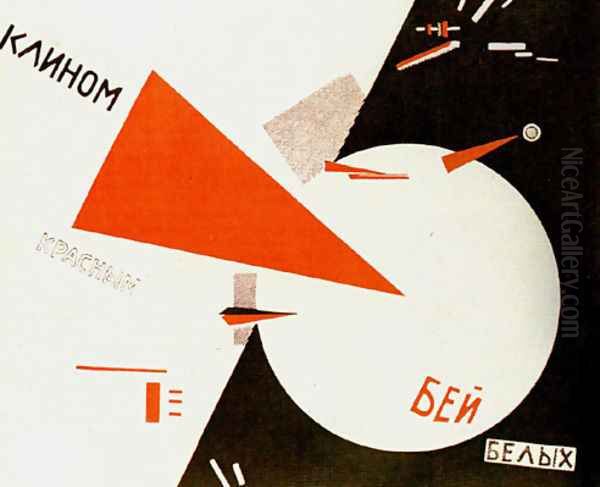 Beat the Whites with the Red Wedge Oil Painting by Eliezer Markowich Lissitzky