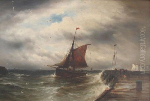 Fishing Boats Off A Jetty, Dover Beyond Oil Painting by Gustave de Breanski