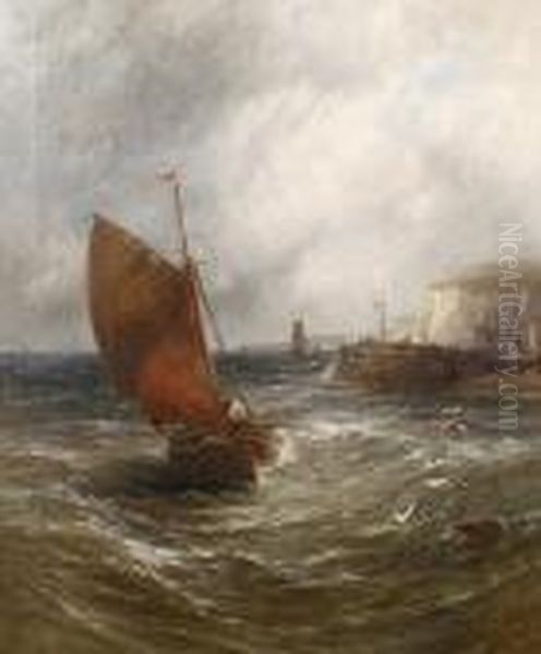 Fishermen Collecting Lobster Pots Before Astorm Oil Painting by Gustave de Breanski