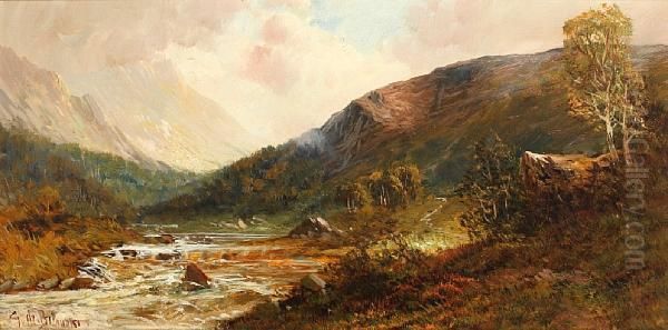 Mountainous Landscape At Dawn Oil Painting by Gustave de Breanski