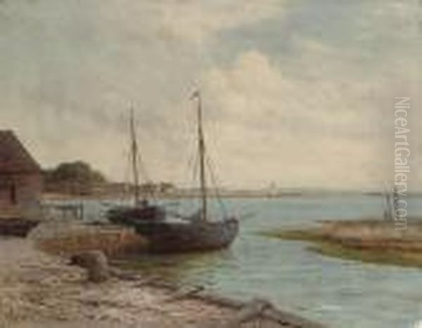 Fishing Boats At The Dock Oil Painting by Gustave de Breanski