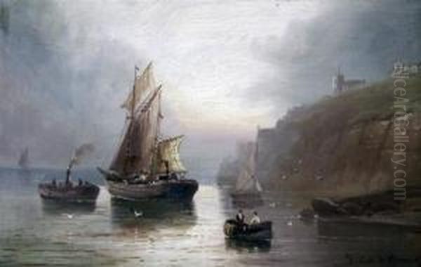 Shipping On A Clam Sea Oil Painting by Gustave de Breanski