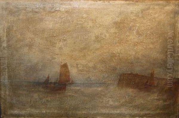 Shipping Off A Harbour Oil Painting by Gustave de Breanski