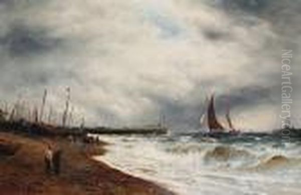 The Harbour Entrance Oil Painting by Gustave de Breanski