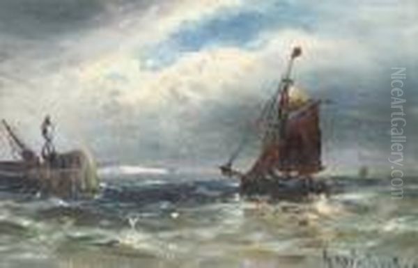 A Fisherman Coming Into Port; And Becalmed In The Channel Oil Painting by Gustave de Breanski