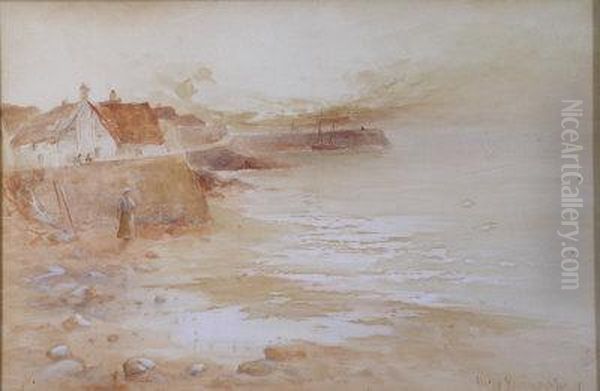 A Woman On A Beach At Low Tide Oil Painting by Gustave de Breanski