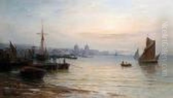 Boats On The River At Greenwich Oil Painting by Gustave de Breanski