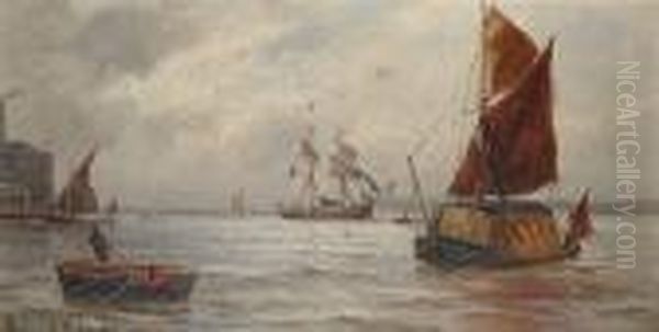 Boats In An Estuary Oil Painting by Gustave de Breanski