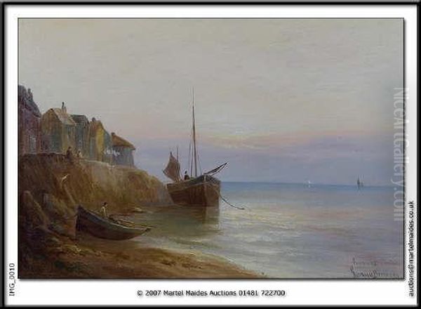 Fishing Boats At Low Tide Oil Painting by Gustave de Breanski