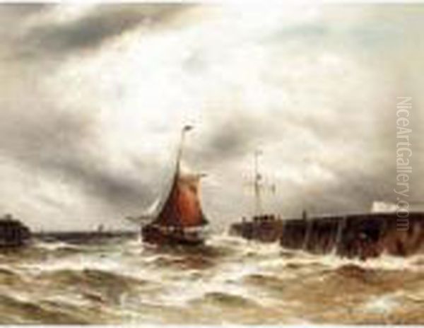 Bringing Home The Catch In Stormy Seas, Dover Oil Painting by Gustave de Breanski