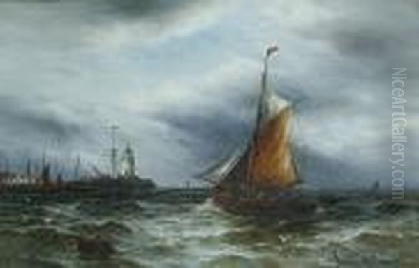 A Fishing Boat Entering Harbour Oil Painting by Gustave de Breanski