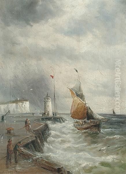 A Stormy Harbour Oil Painting by Gustave de Breanski