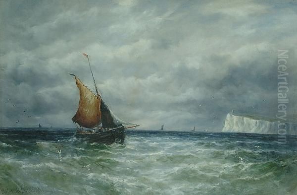 A Fishing Boat Off The Coast Oil Painting by Gustave de Breanski