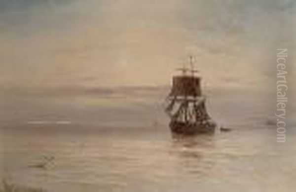 Shipping In Calm Seas Oil Painting by Gustave de Breanski