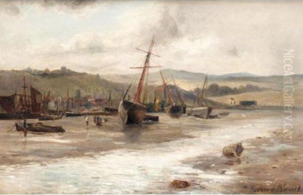 Boats At Low Tide Oil Painting by Gustave de Breanski