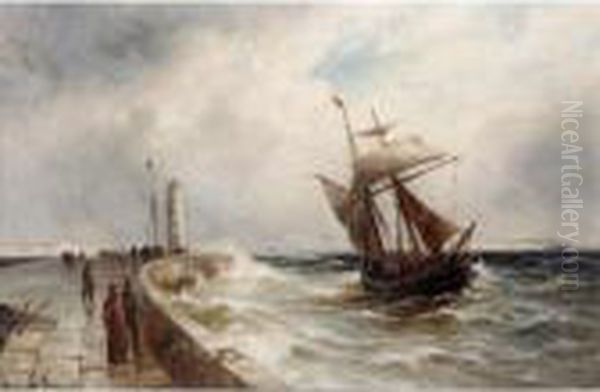 Fishing In Stormy Seas Oil Painting by Gustave de Breanski