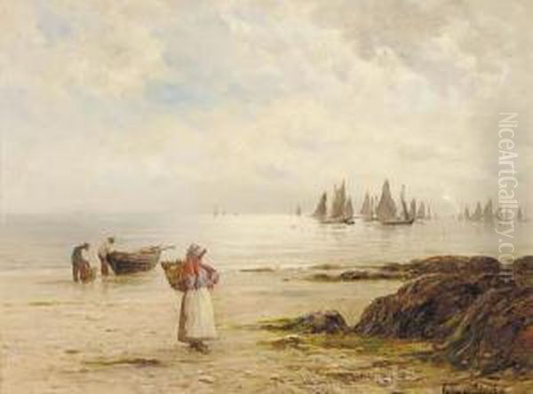 A Silvery Morning Coast Of Cornwall Oil Painting by Gustave de Breanski