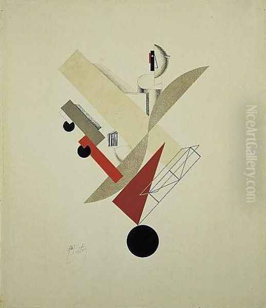 Globetrotter in Time Oil Painting by Eliezer Markowich Lissitzky