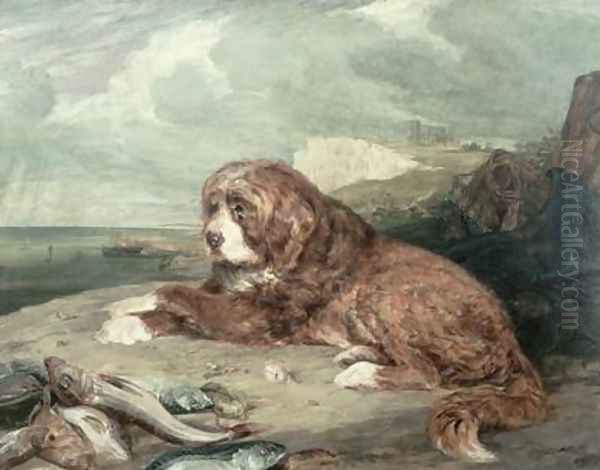 An Old Newfoundland Dog Oil Painting by John Frederick Lewis