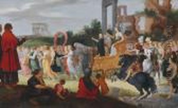 Allegory Of The Triumphal Entry Intoantwerp Of The Archduke Ferdinand Iii Oil Painting by Louis de Caullery