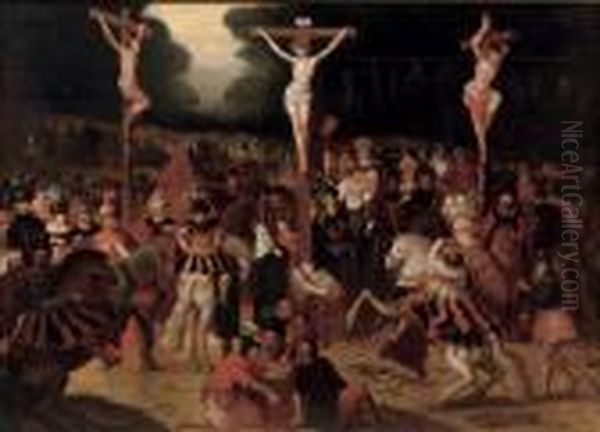 The Crucifixion On Mount Calvary Oil Painting by Louis de Caullery