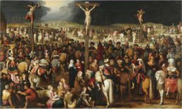 The Crucifixion On Mount Calvary Oil Painting by Louis de Caullery