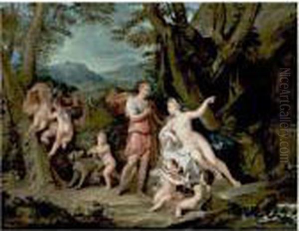 Venus And Adonis Oil Painting by Louis de Caullery