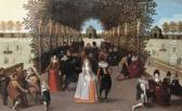 Elegant Figures Walking In A Garden Oil Painting by Louis de Caullery