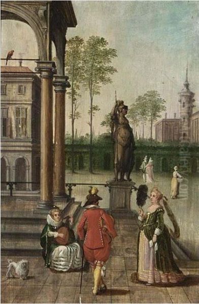 Cappriccio Of A Palace With Elegant Figures In A Garden Oil Painting by Louis de Caullery