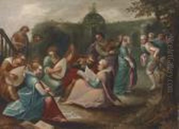 Elegant Company Making Music In A Garden Oil Painting by Louis de Caullery