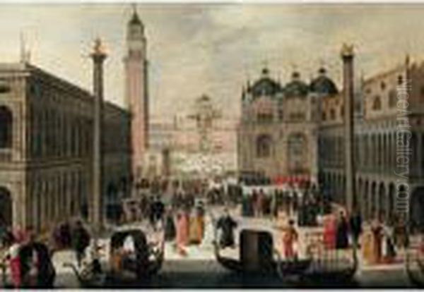 Venice, A View Of The Piazzetta And The Palazzo Ducale Oil Painting by Louis de Caullery