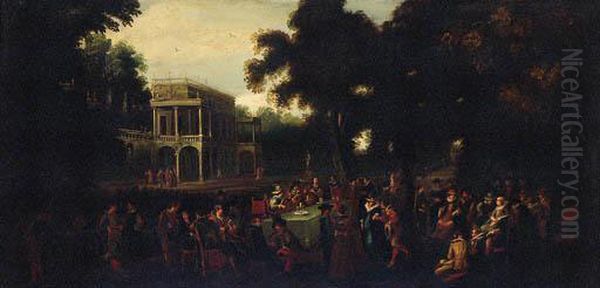 A Musical Party In A Garden By A Palace Oil Painting by Louis de Caullery