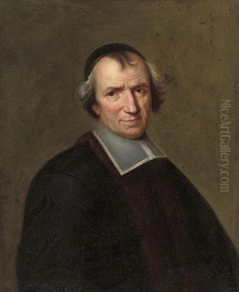 Portrait Of A Cleric, Bust-length, In Black Oil Painting by Philippe de Champaigne